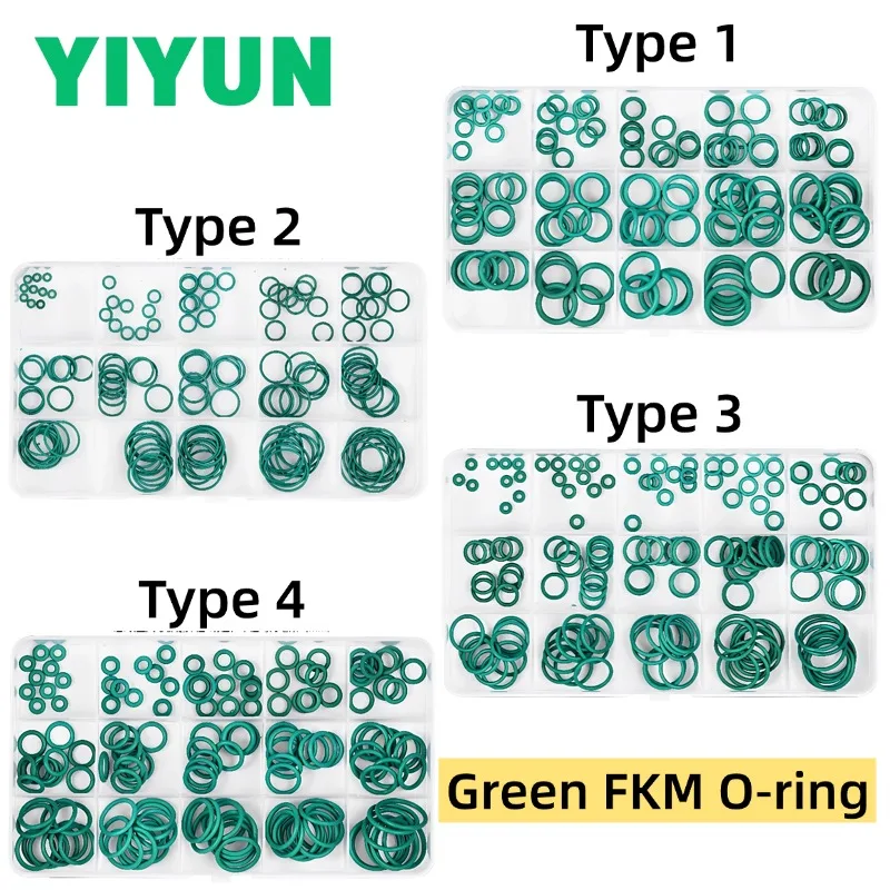 1 Set 125-150pcs Green FKM O‑Ring Kit Thickness 1mm 1.5mm 2mm 2.4mm x Outer Diameter 4-22mm Heat Corrosion Resistant Gaskets