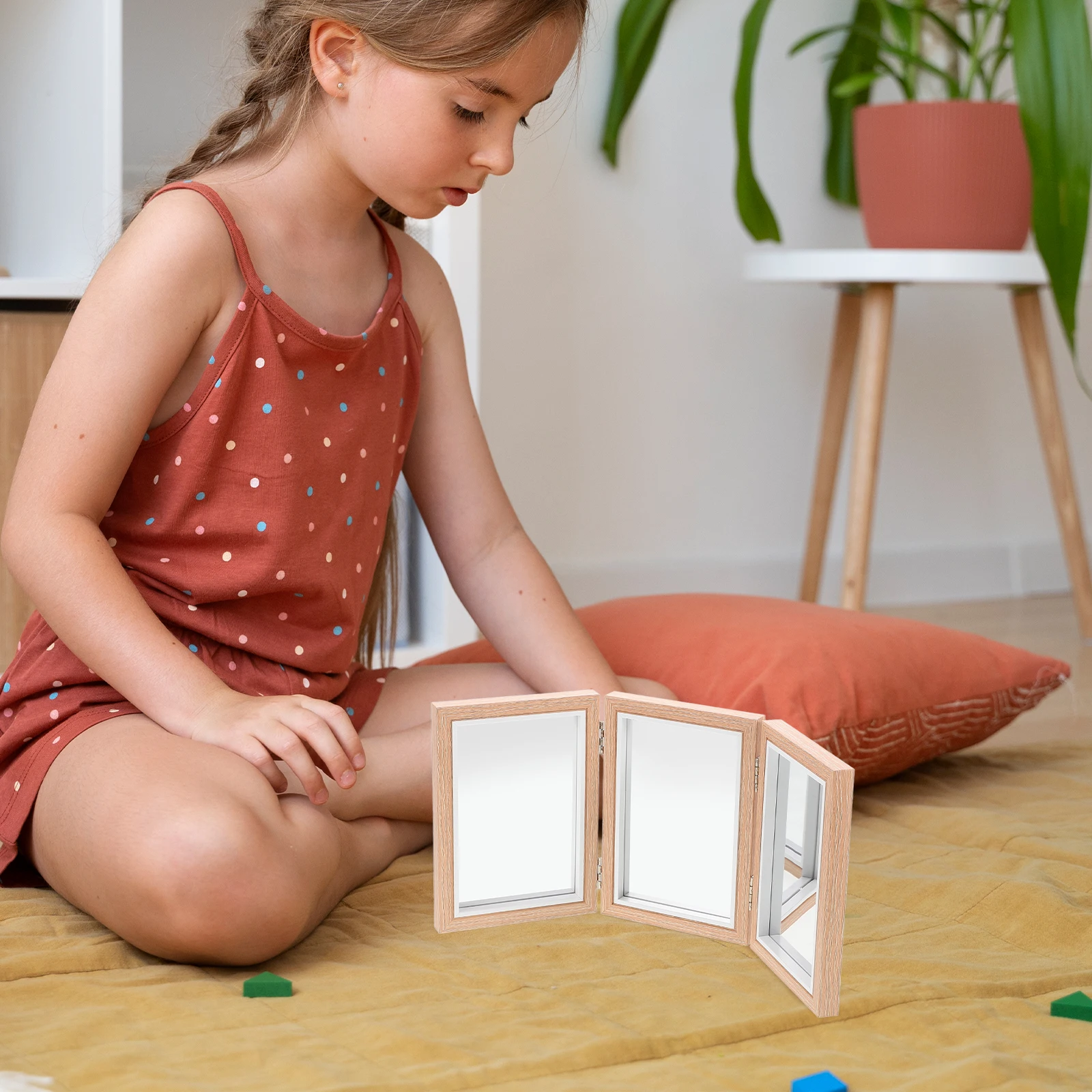 

Hand-eye Coordination Mirror Kids Activity Board Non Breakable Toddler Toy Foldable Baby Floor Mirror Wooden Play Building