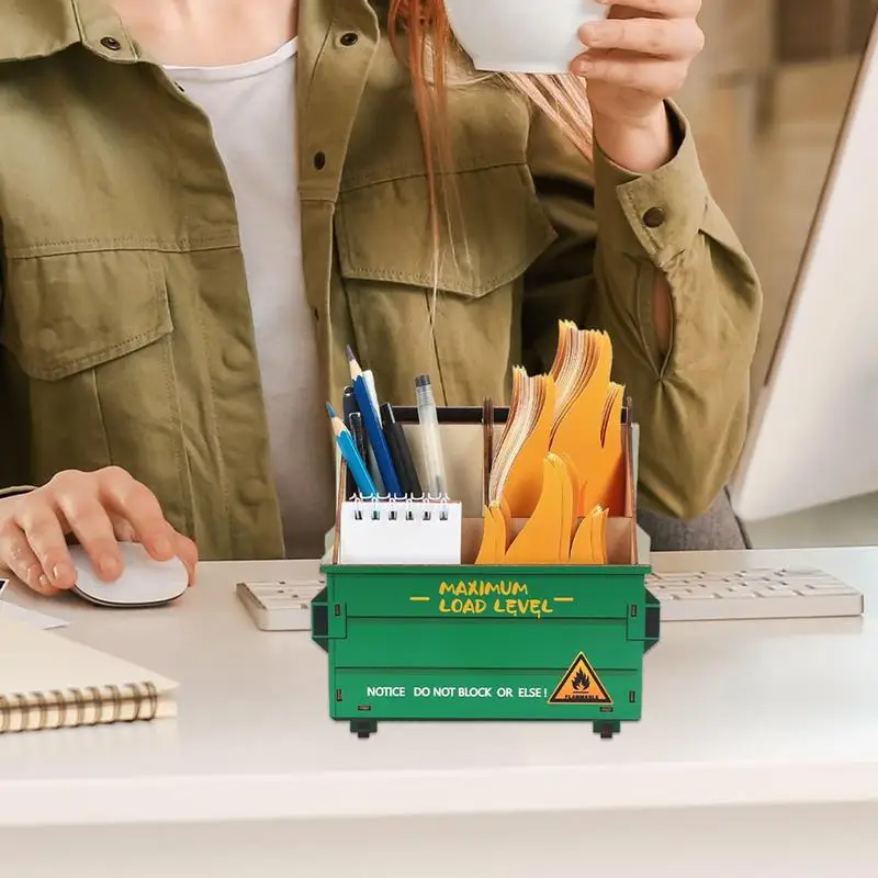 Dumpster Fire Desk Organizer Colorful Desk Pen Holder With Flame Note Cards Funny Desk Dumpster Fire Pencil Organizer Desk