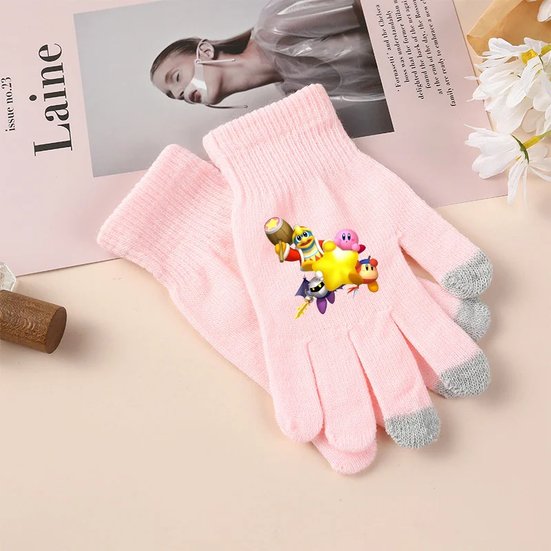 Kirby Gloves Girls Knitted Finger Glove Hand Warmer Women Winter Full Fingered Mittens Skiing Short Wrist Gloves Keep Warm Props