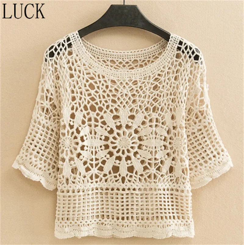 

Women's Spring and Summer Thin Joker Hollow Sweater Shawl Short Sunscreen Clothing With Seven-point Sleeve Blouse Sweater Women