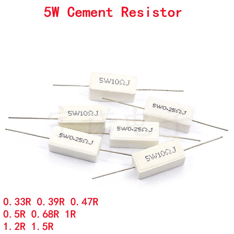 

Цементный резистор, 5 Вт, 5%, сопротивление мощности 0.33R 0.39R 0.47R 0.5R 0.68R 1R 1.2R 1.5R Ом, точность высокого качества DIP, 10 шт.