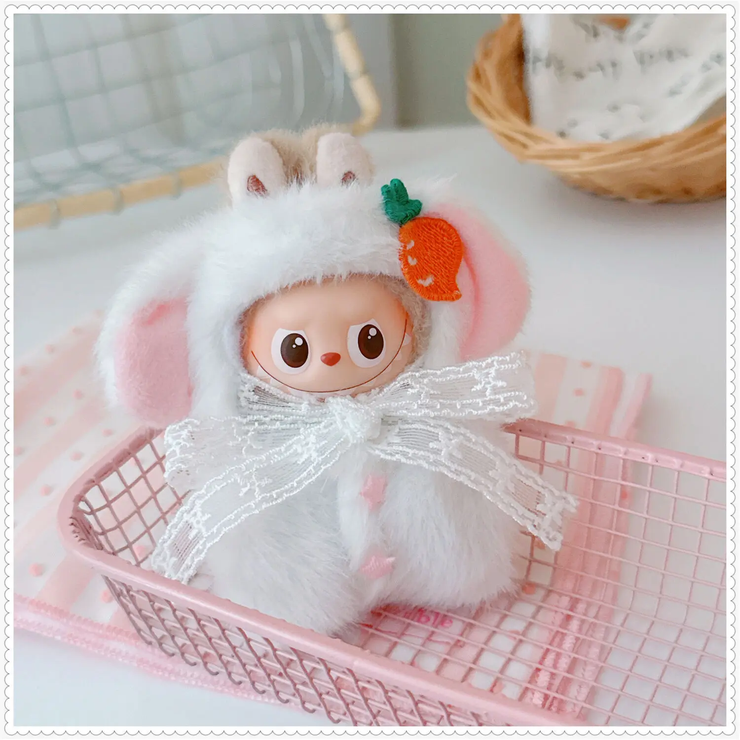 

10-17 см милая одежда Labubu Kawaii, комплект белого кролика, плюшевая кукла, аксессуары, игрушки для девочек, коллекция фанатов, подарки