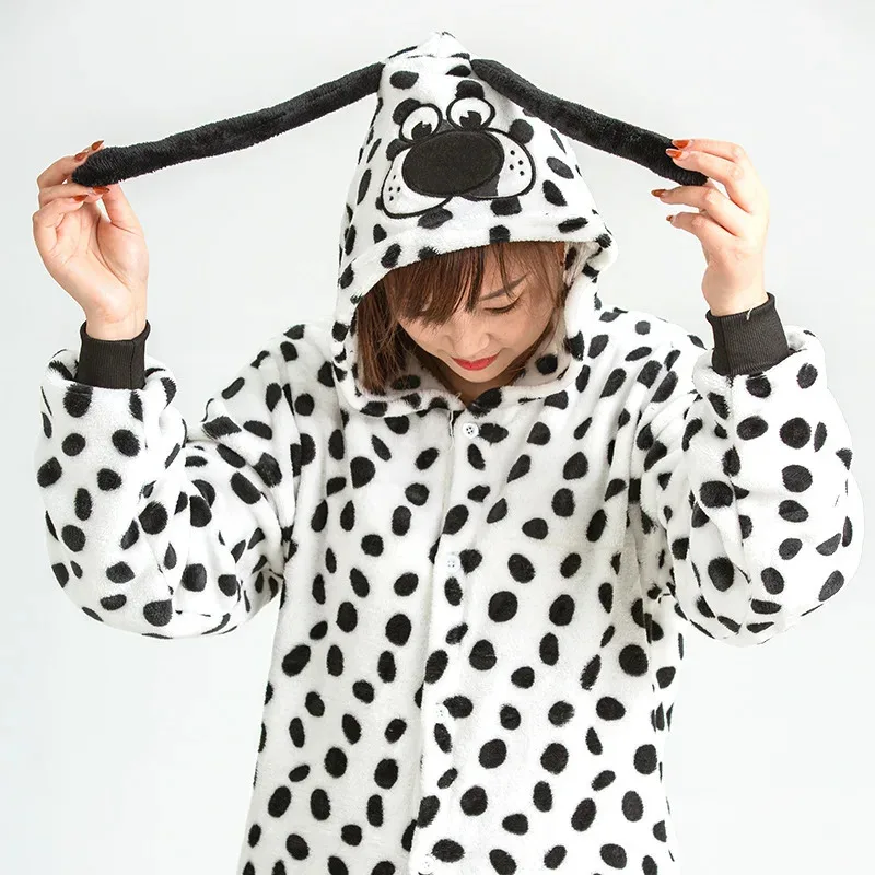 Pijamas con capucha de animales de dibujos animados de perro dálmata, ropa de dormir bonita de manga larga, ropa de casa de invierno para niños adultos;3, c'5.b;8'