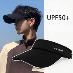 Ice Silk Long Brim Empty Top Hat Women Men Beach Cap Summer Uv Sunscreen Sun Protection Hat Riding Running Sports Golf Visor Cap