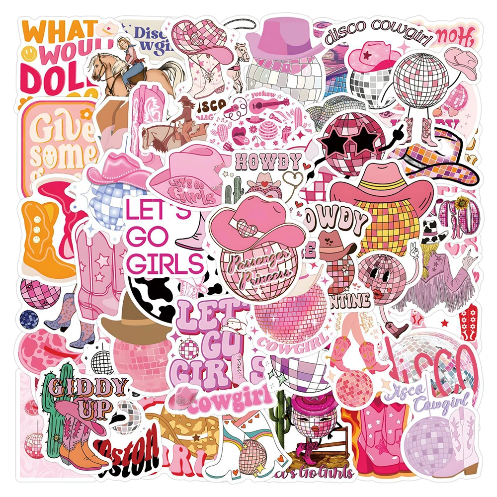 10/30/50/110 Stück rosa Disco Cowgirl ästhetische Graffiti Aufkleber Cartoon Spielzeug Aufkleber für Gepäck Scrapbook Laptop coole Aufkleber Pack