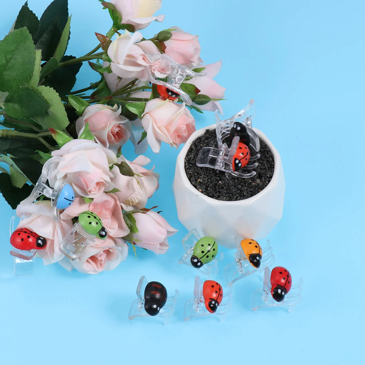 

30 Pcs Ladybug Shaped chid Clips Vine Fixed Floral Securing Gardening Plants Hair Gift Durable Plastic Environmental