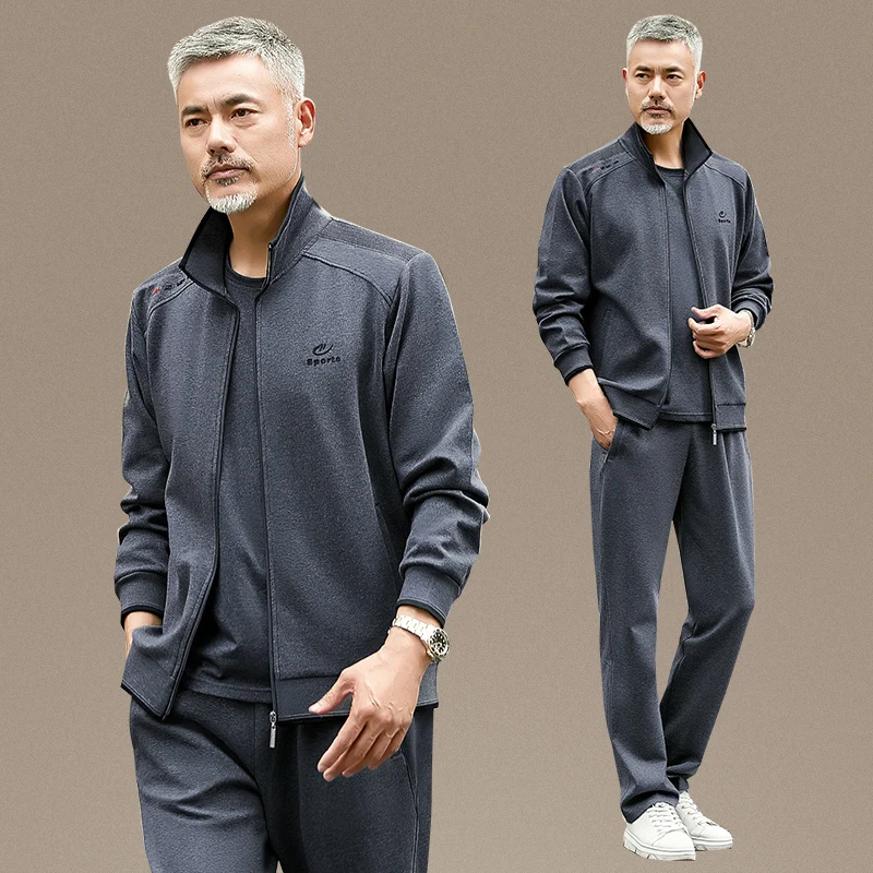 

Мужской повседневный спортивный костюм свободного кроя: свитшот и брюки, осенняя коллекция, комплект из двух предметов для мужчин среднего возраста
