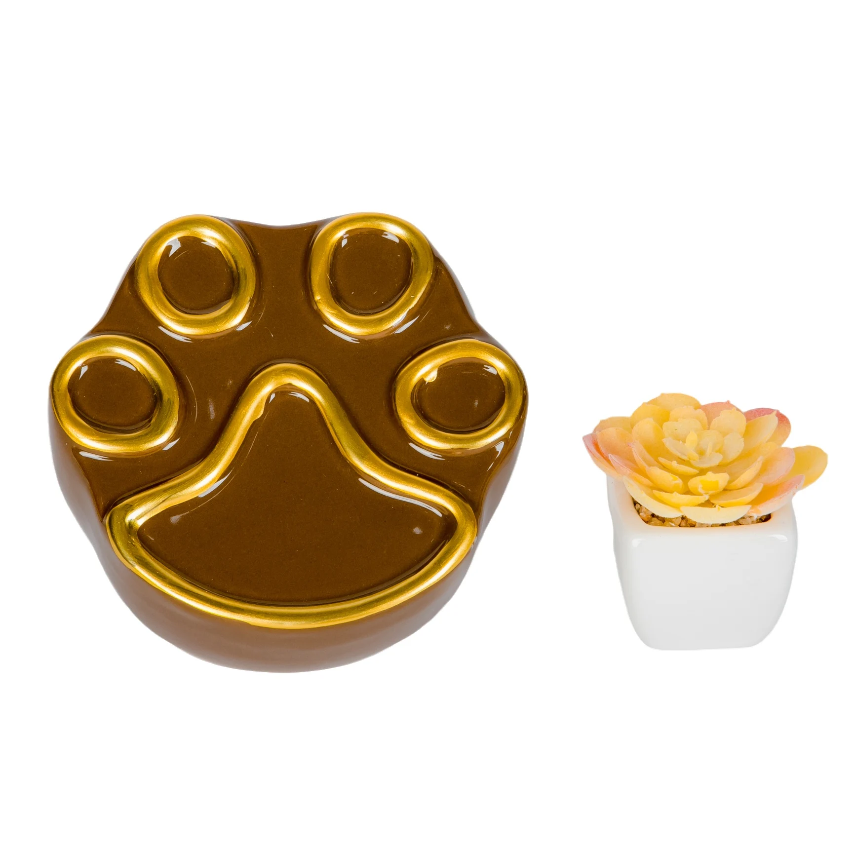 Brown paw ceramic  with screw lips Urn shengjin pet memorial wholesale for pet funeral home cremation services