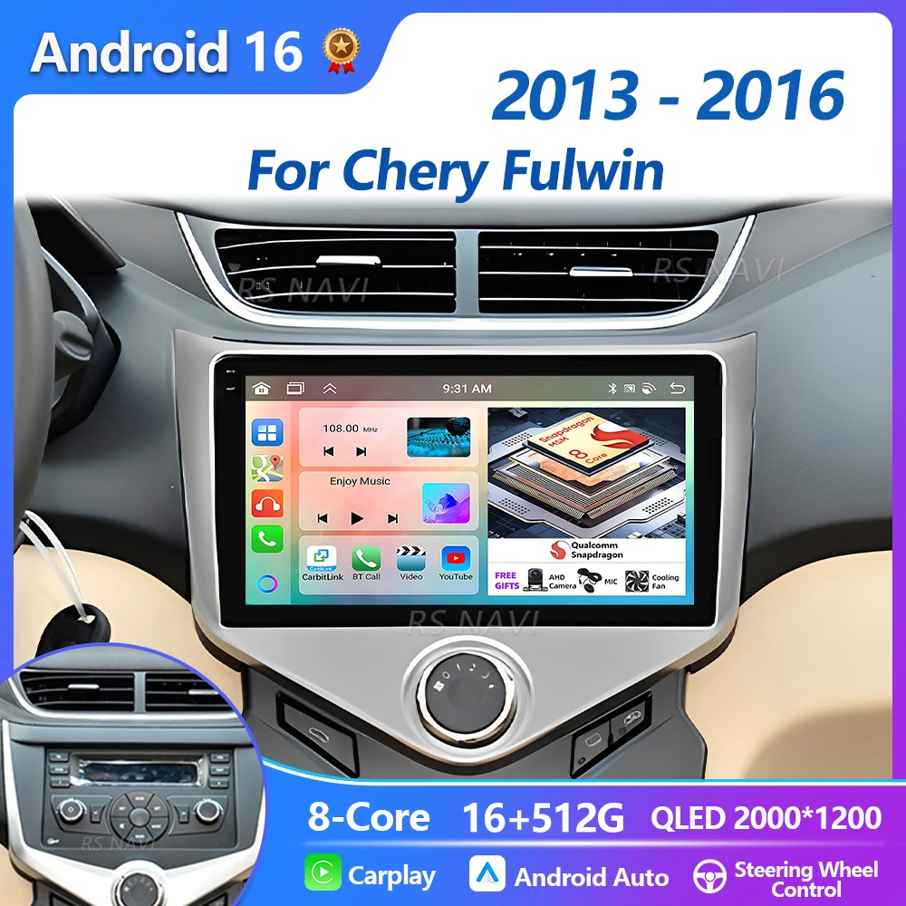 

Plug and Play Android 16 Carplay Auto Qualcomm Screen 2K Car Radio Player For Chery Fulwin 2013 - 2016 GPS Multimedia Navigation