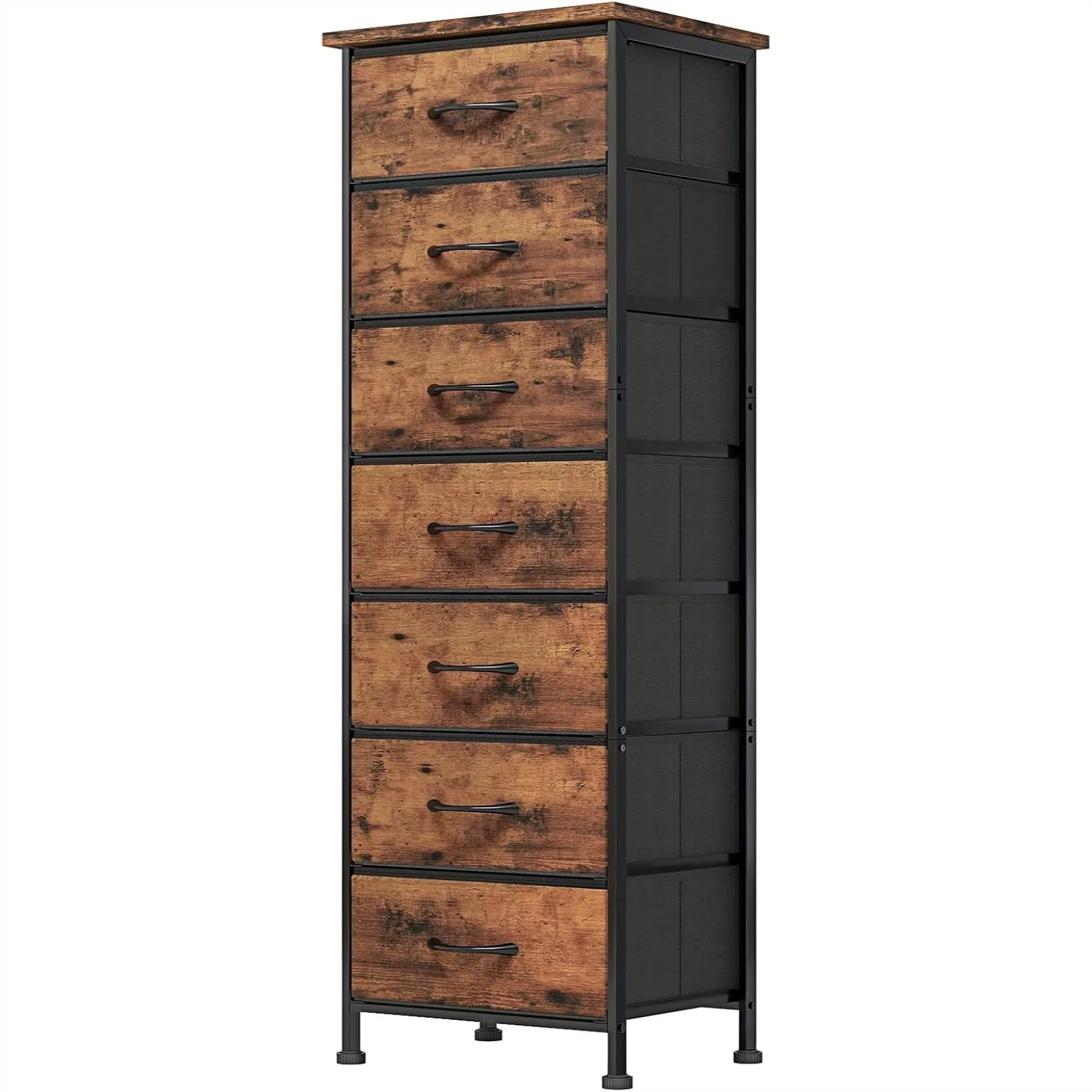 

Tall Dresser for Bedroom with 7 Fabric Drawers, Storage Organizer for Closet, Entryway, Hallway, Rustic Brown Wood Grain Print