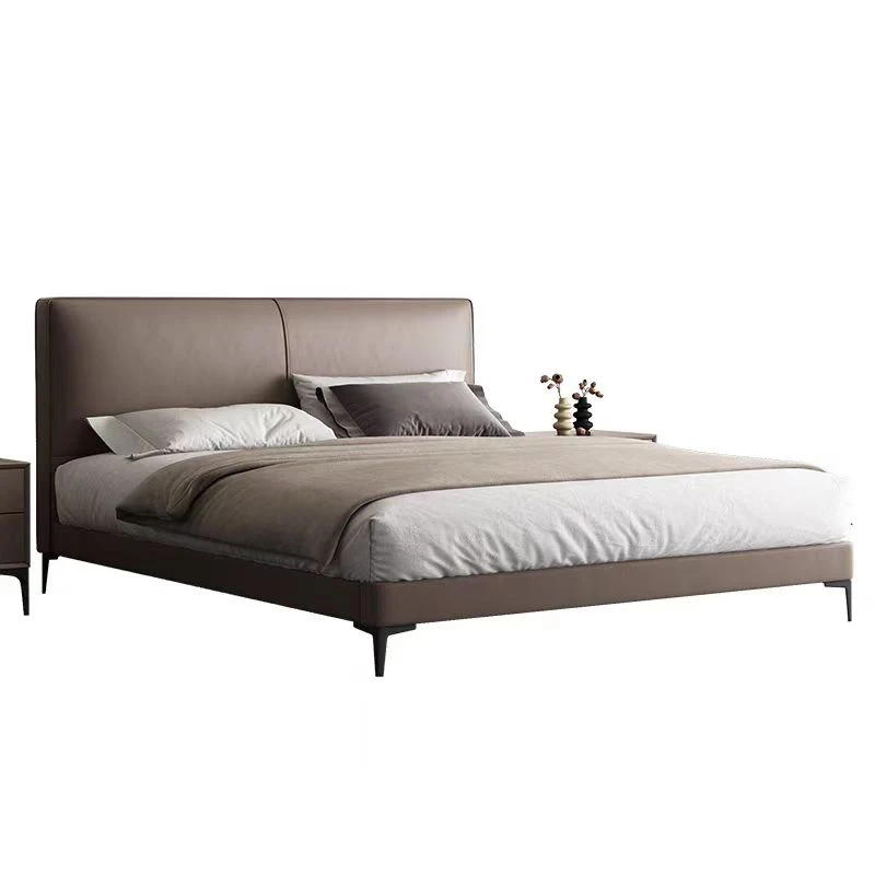 

Italian minimalist thin bedside leather bed, modern minimalist master bedroom 1.8 meters double, small apartment soft bag storag