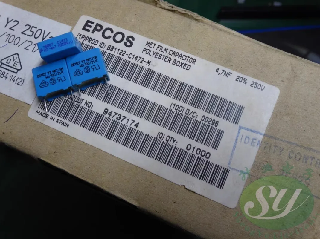 EPCOS 신제품 Y2 필름 캐패시터, 0.0047uf/250vAC, 4n7, 4700pf, 4.7nf, 472, 10mm B81122C1472M, 20 개