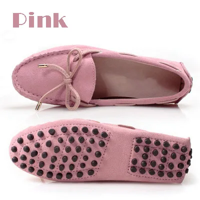 Cow leather womens shoes suede flats bow tie moccasins big size casual shoes size34-44