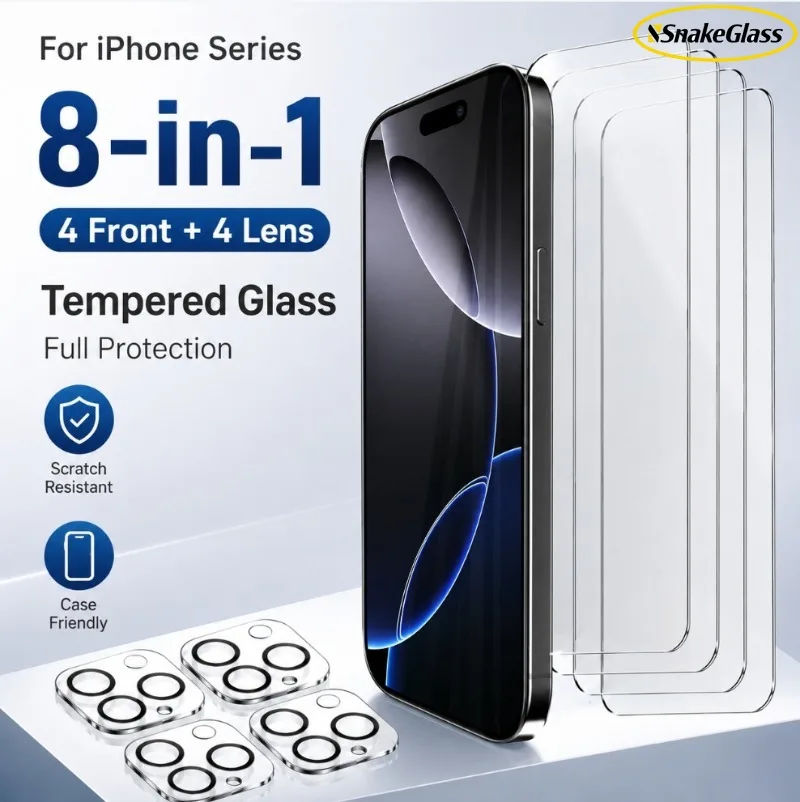 8-IN-1 Full Coverage Tempered Glass Screen Protector for iPhone 17 Pro Max/Air/16/15/14/13/12/11/XS Max, 9H HD Clear Bubble-Free
