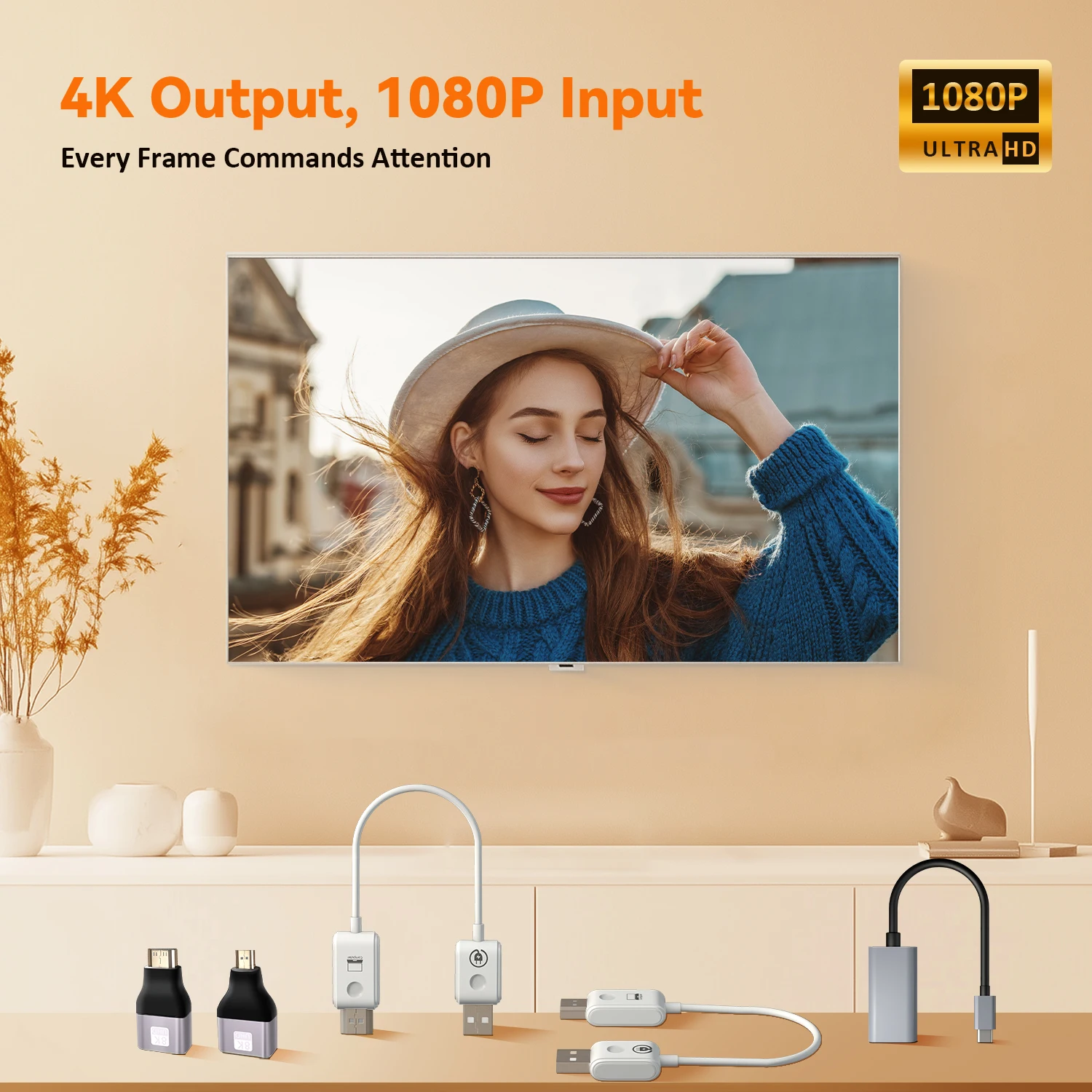 Wireless Transmitter & Receiver, 4K Decode Input 1080P@60Hz Output, Ultra-Low Latency  Plug & Play for Gaming, Home Theater