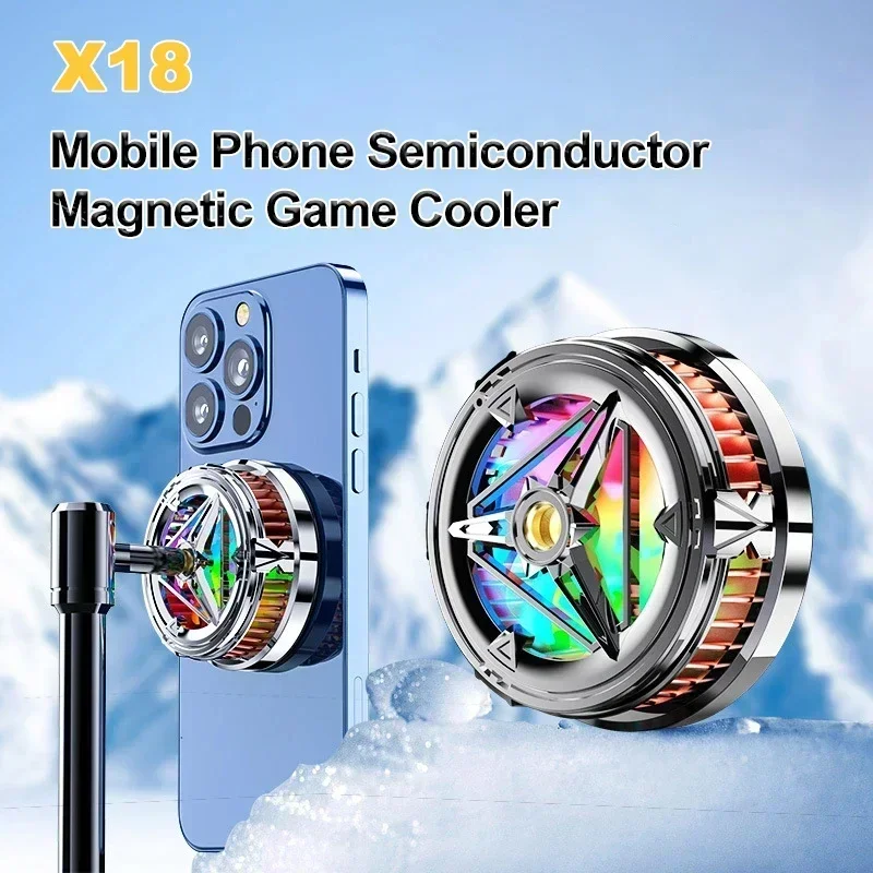 

X18 Mobile Phone Semiconductor Magnetic Fast Cooling Radiator Silent Game Cooler with RGB Light for IOS Android Live Broadcast