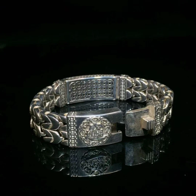 Chinese Tibet Silver Carving dragon statue bracelet Decoration gift Collection