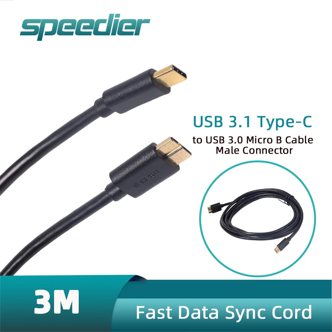 3m USB 3.1 Type-C to USB 3.0 Micro B Cable Male Connector Fast Data Sync Cord For External Hard Drive Disk Laptop , 300cm