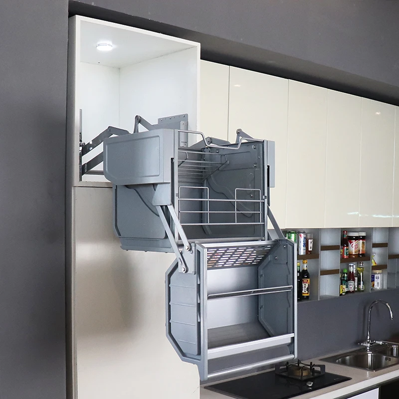 Double Drop-Down Basket Kitchen Cabinet Accessories Pantry Organizer Magic Collector