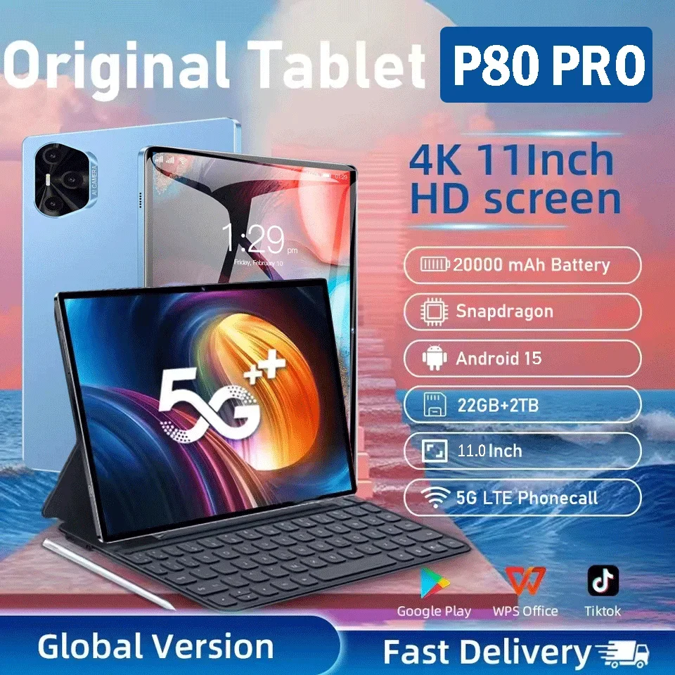 Versione globale Originale Hauwei Pad P80 Pro Tablet PC 11 pollici HD Snapdragon 8gen3 Android 15 22GB + 2TB 5G Dual SIM WiFi GPS Tab PC