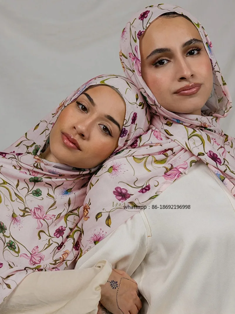 Bohemian Deer Print Hijabs Women Watercolour Shawl Soft Muslim Hijabs Modal Cotton Lightweight Wrap Autumn Headscarf Ramanda