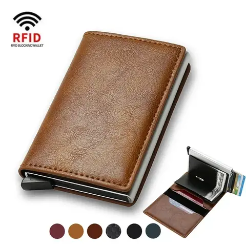 최고 품질의 지갑 남성 돈 가방 미니 지갑 남성 빈티지 브라운 가죽 Rfid 카드 홀더 지갑 작은 스마트 지갑 포켓 Walet