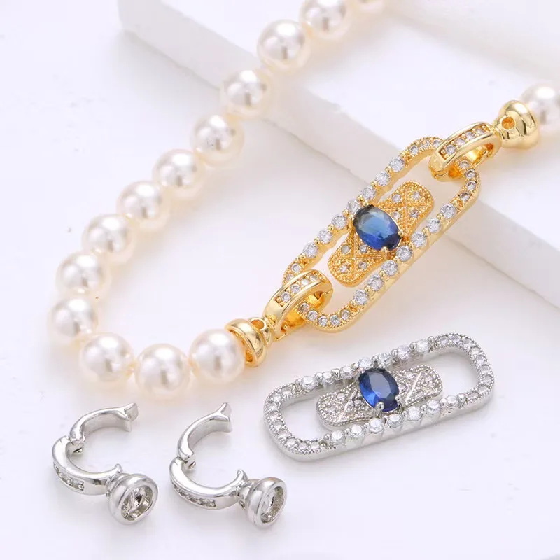 A DIY rectangular micro inlaid blue synthetic zircon necklace clasp, bracelet clasp, DIY accessory clasp, and final clasp