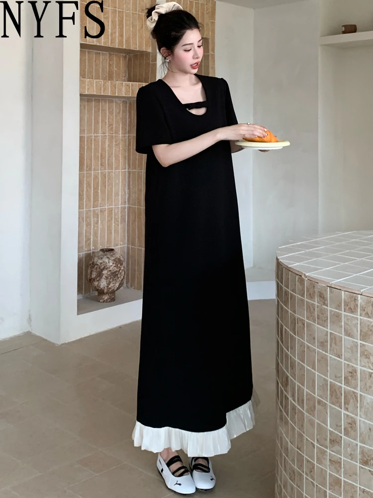 NYFS فستان صيفي 2025 النمط الكوري الدهون MM المرأة فضفاضة حجم كبير تكدرت هيم فستان طويل رداء Elbise #2