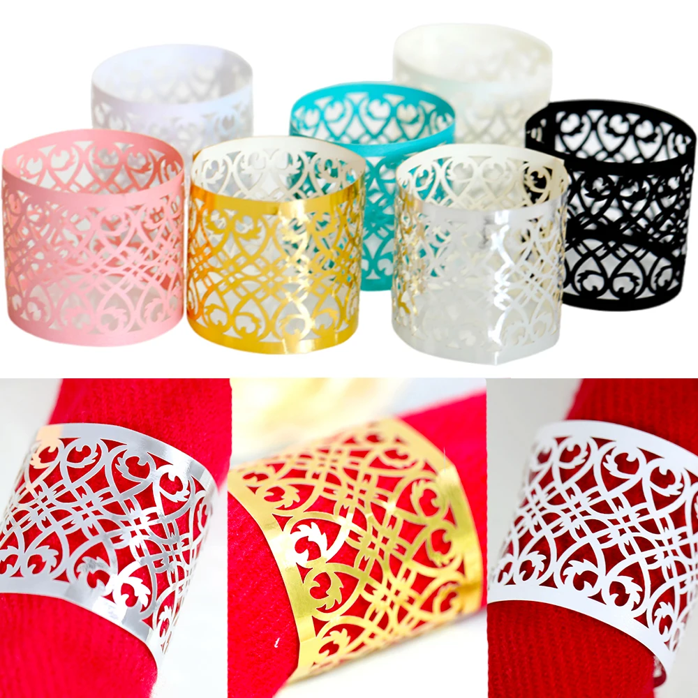 10/25pcs Papier hohle Servietten ringe Gold Silber Servietten schnallen Servietten halter Geburtstag Hochzeit Weihnachten Abendessen Tisch dekoration