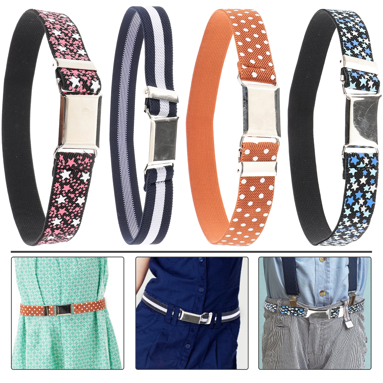 

4 Pcs Elastic Kids Belts Stretchy Children Waistbands Boys Girls Jeans Dress Pants Accessories