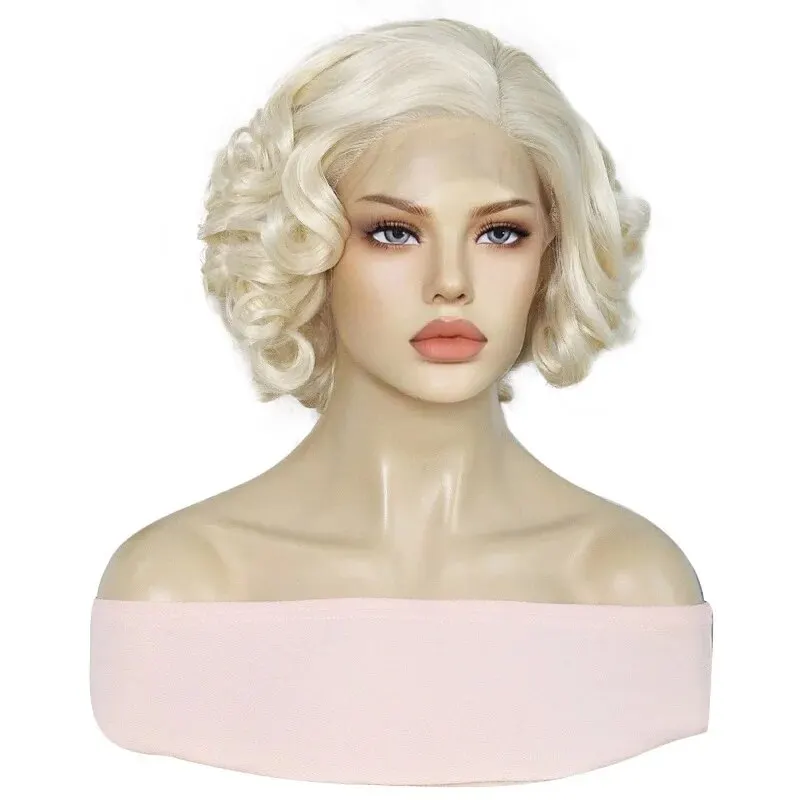 Synthetic 13*3.5*1 Lace Women\'s Wig Short Platinum Blonde Curly Lace Front Wig for Women\'s Daily