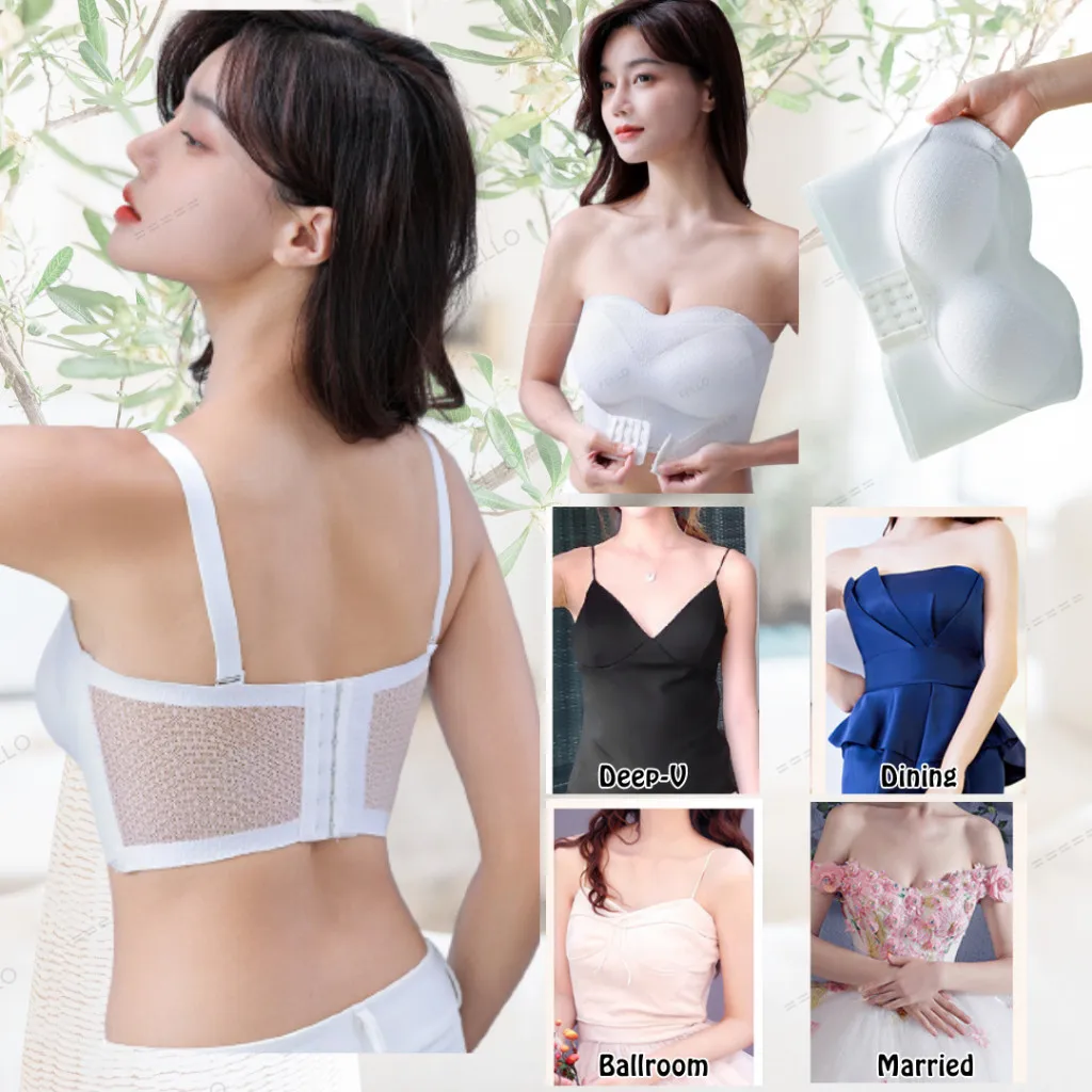 READY STOCK PLUS SIZE Women Bra No Wire Invisible Strapless Push Up Bra Traceless, Non-slip Pull-up Strapless Underwear