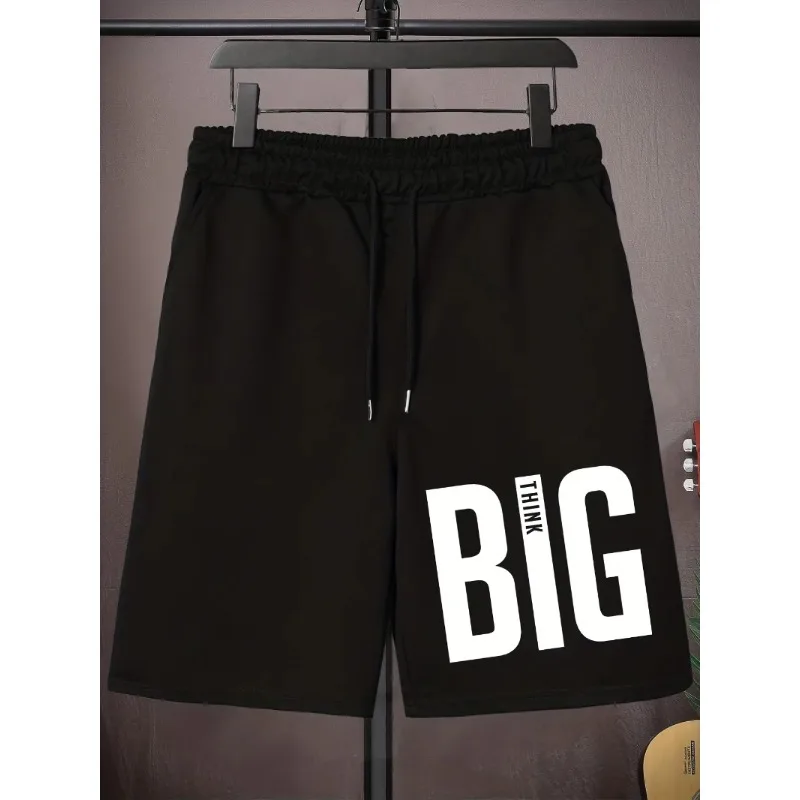 

ASolid color oversized elastic spring/summer sports shorts men's shorts men's plus size printed drawstring flat front sport