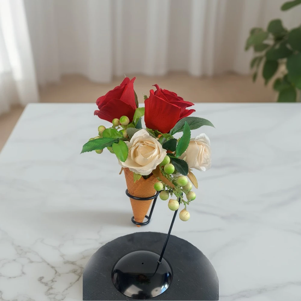 Art Artificial Food Model Wall Plastic Waffle Cone Ice Cream Decoration Suspension Hollowing Out Bouquet Vase Store Decoration