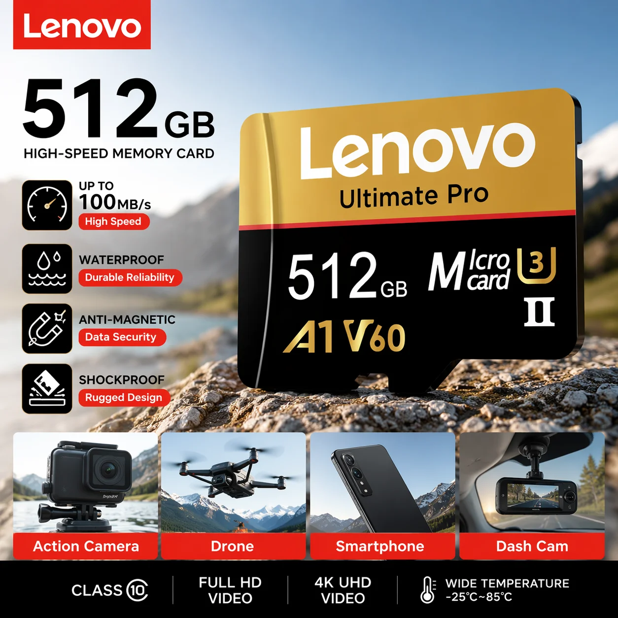 Original Lenovo Memory Card 64GB High Speed Micro TF SD Card 512GB 128GB SD V60 U3 TF Card For Nintendo Switch Ps4 Ps5 Game Cam