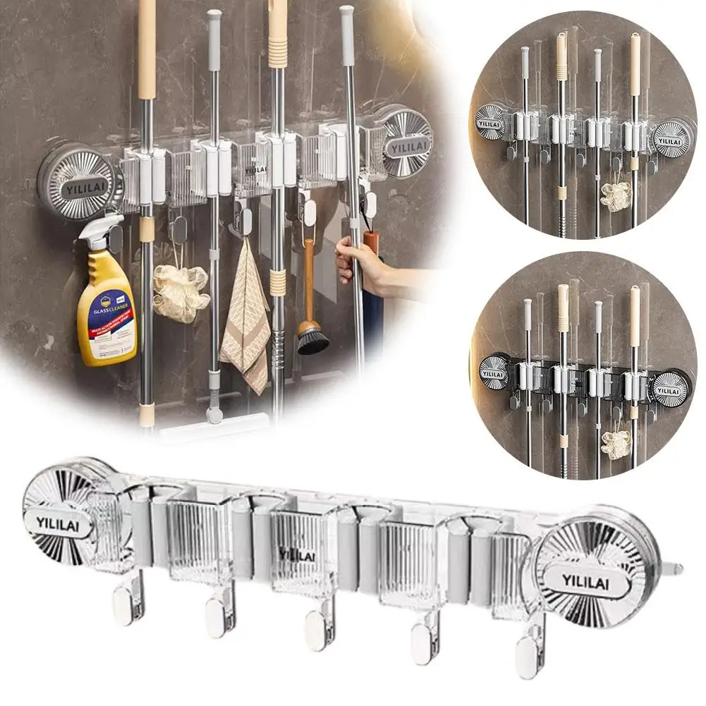 

MultiFunctional Wall Clip With Suction Cups Wall Hanging Mop Kitchen Bathroom Organization Rack Accessories M7G9