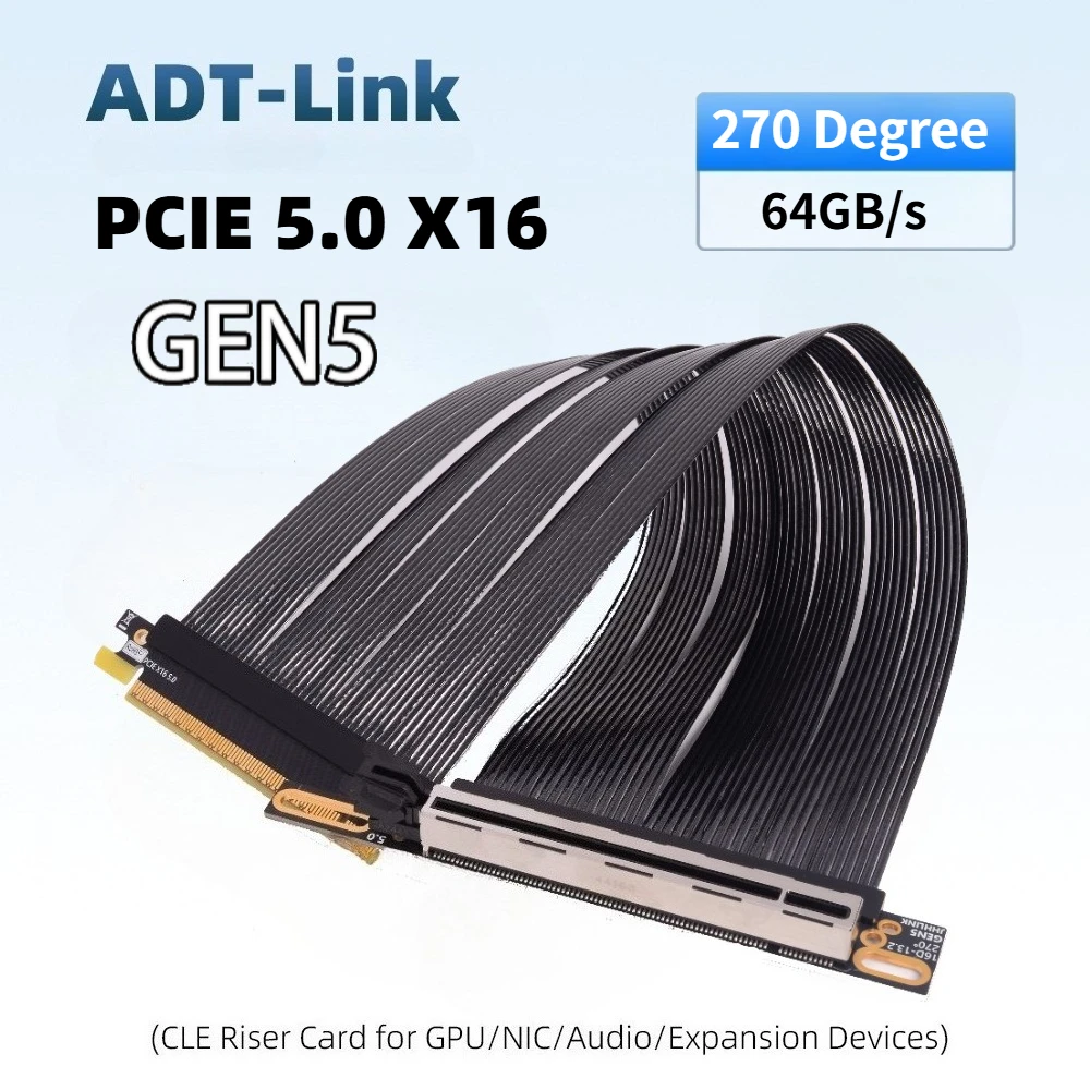 JHH-Link PCIE 5.0 X16 GEN 5 Graphics Card Extension Cable 270Anti Right Angle Riser Cable for Chassis Gaming PC 217e NZXT H1 V1
