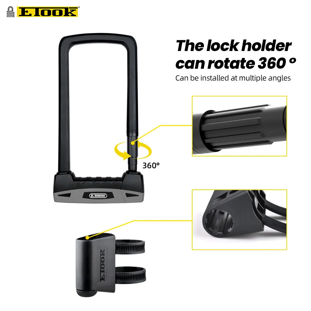 ETOOK Bicycle U Lock Anti-theft Steel Cable Security Bicycle Accessories Bike Lock Heavy Duty MTB Road Mountain Bike Lock U-Lock