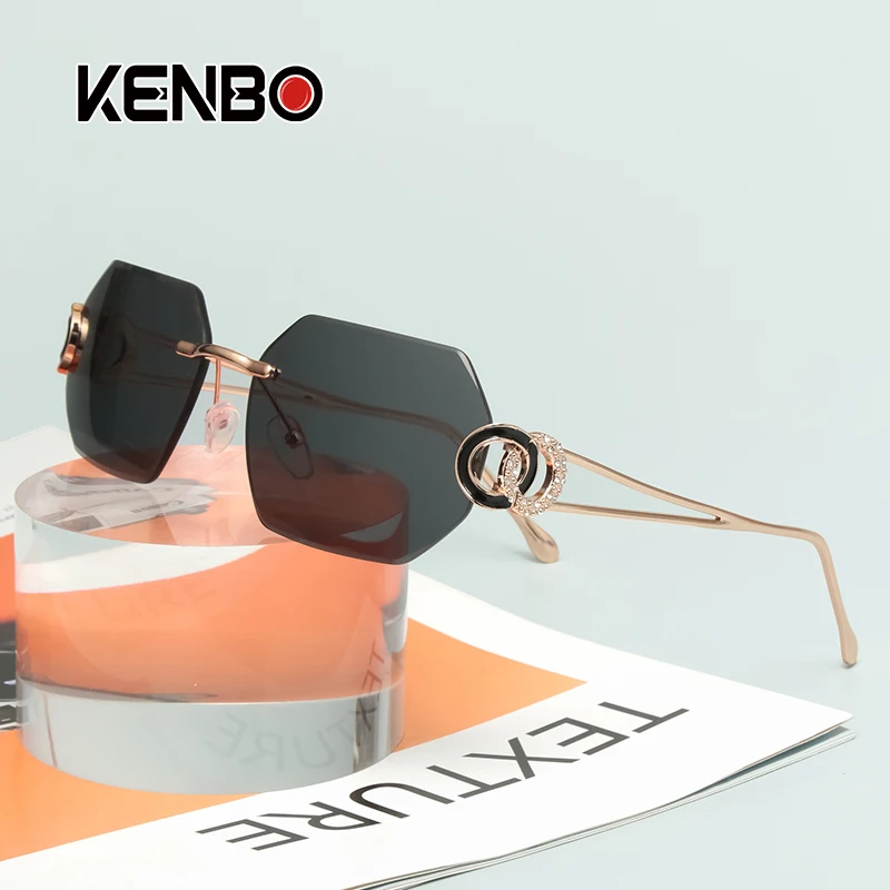 

Rimless Square Sunglasses Women Designer Fashion Polygonal Sun Glasses Frameless Diamond Metal Frame Luxury Travel Eyewear