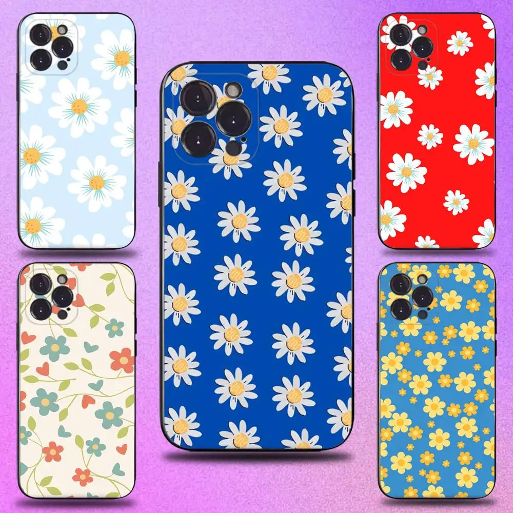 

Cover Cartoon Flower Phone Case For iPhone 17,16,15,14,13,12,11 Plus,Pro Max,XS,X,XR,SE,Mini,8,7,Soft Silicone Black Cover