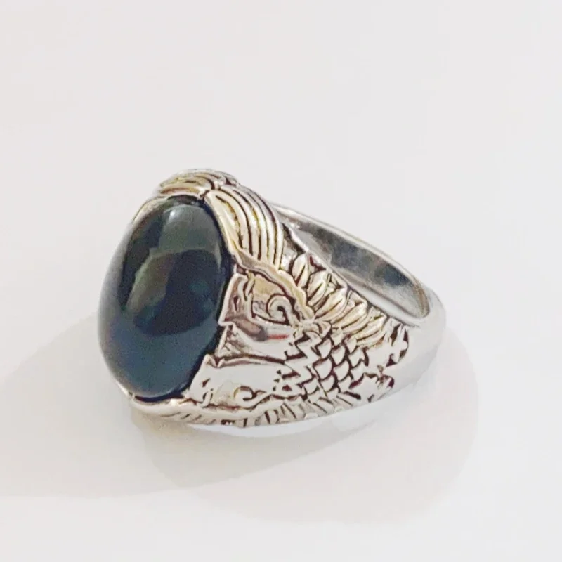Retro Multi Cut large Gemstone Men's Domineering Ring, Exquisite Totem Carving Jewelry image 2