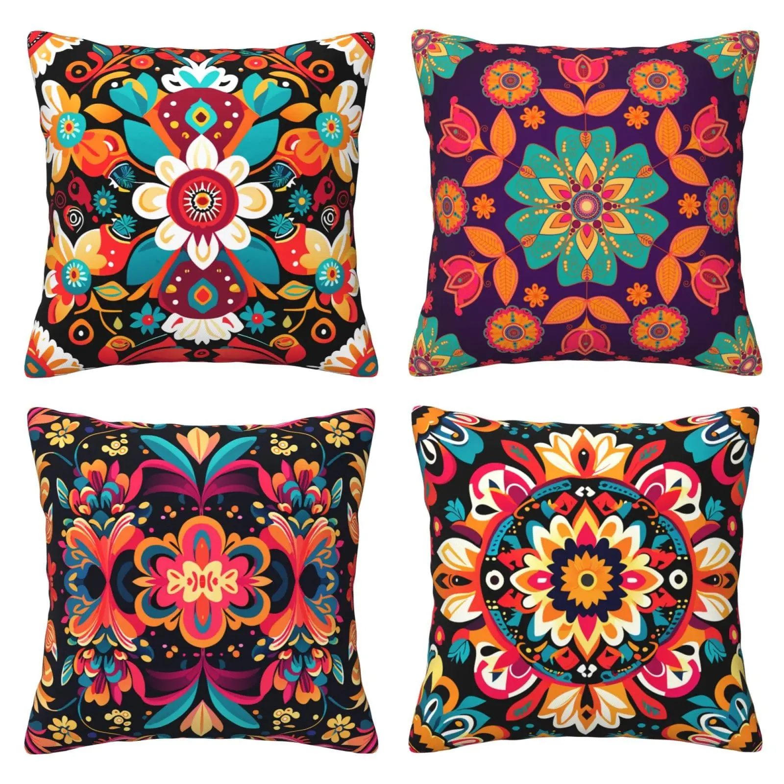 

Mexican Floral Set of 4 Pillow Covers, Cushion Case Outdoor Sofa Throw Pillows Cover Garden Pillow Covers for Couch Home Decor