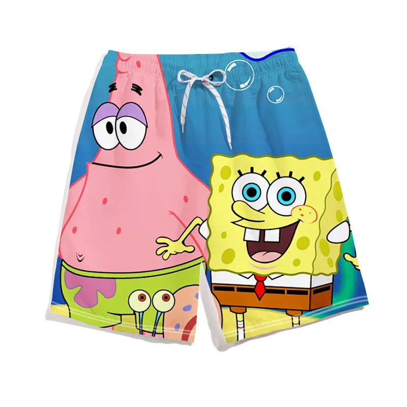 Classic Cartoon SpongeBob SquarePants 3D Cartoon Printed Couple Children's Summer Beach Pants Large