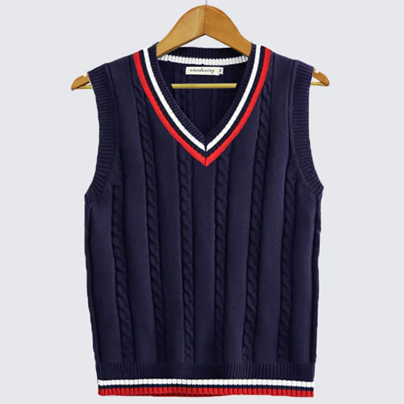 2023 Spring Autumn Men Uniform Vest Fashion V Neck Pullover Boys British Student Sleeveless Waistcoat Tank Tops Sweaters