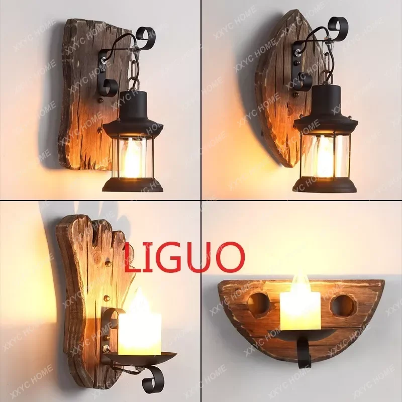 

Retro Wooden Wall Lamp for Living Room Wood LED Sconces Cafe Bar Bedroom Bedside Industrial Style Home Decor Wall Light Fixtures