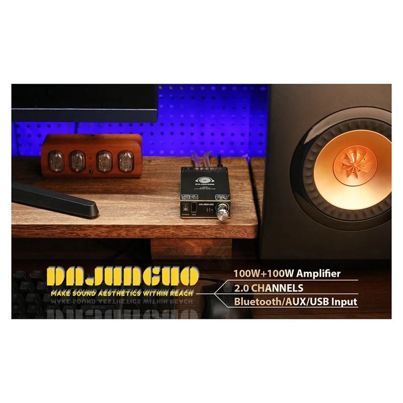 ZK-1002S Placa Amplificadora Bluetooth, 100W + 100W, 12-24V, Tensão Ampla, Suporta USB, Entrada 3.5mm, Módulo de Áudio
