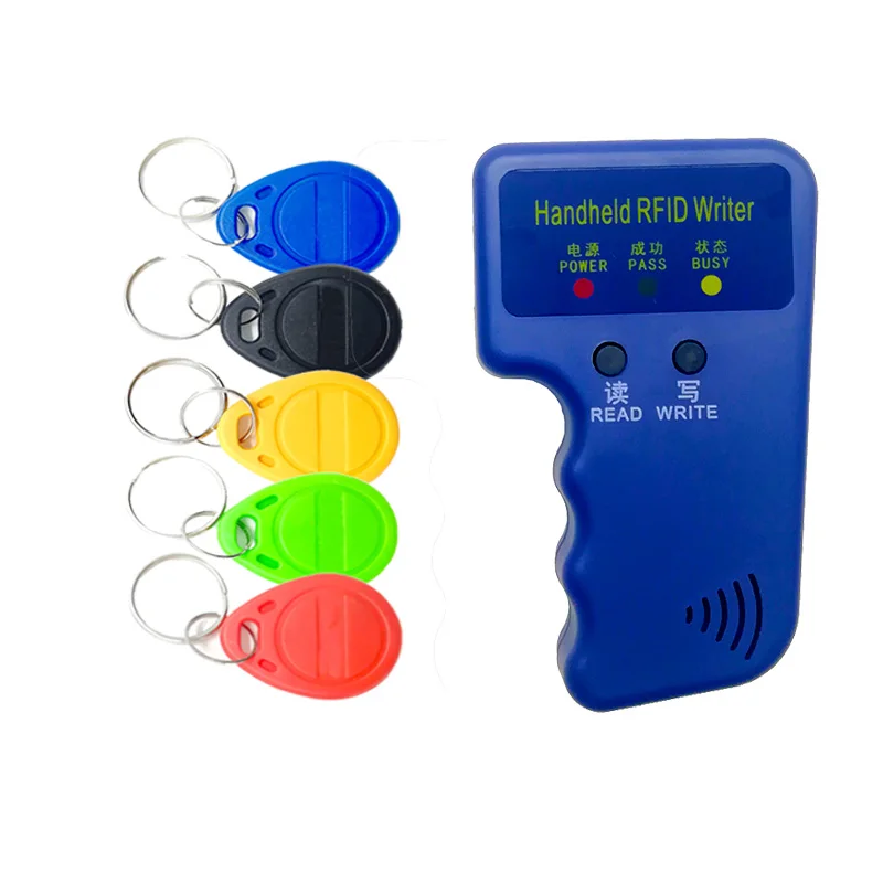 Handheld 125 KHz RFID Copier Writer Duplicator Programmer Pembaca + 5 pcs EM4305 Rewritable ID Keyfobs Tag