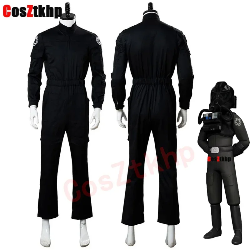 SN88 Star Cosplay Wars Imperial Tie Fighter Pilot Cosplay Costume Adult Black Flightsuit Uniform Jumpsuit  Halloween Carniv*#2@5