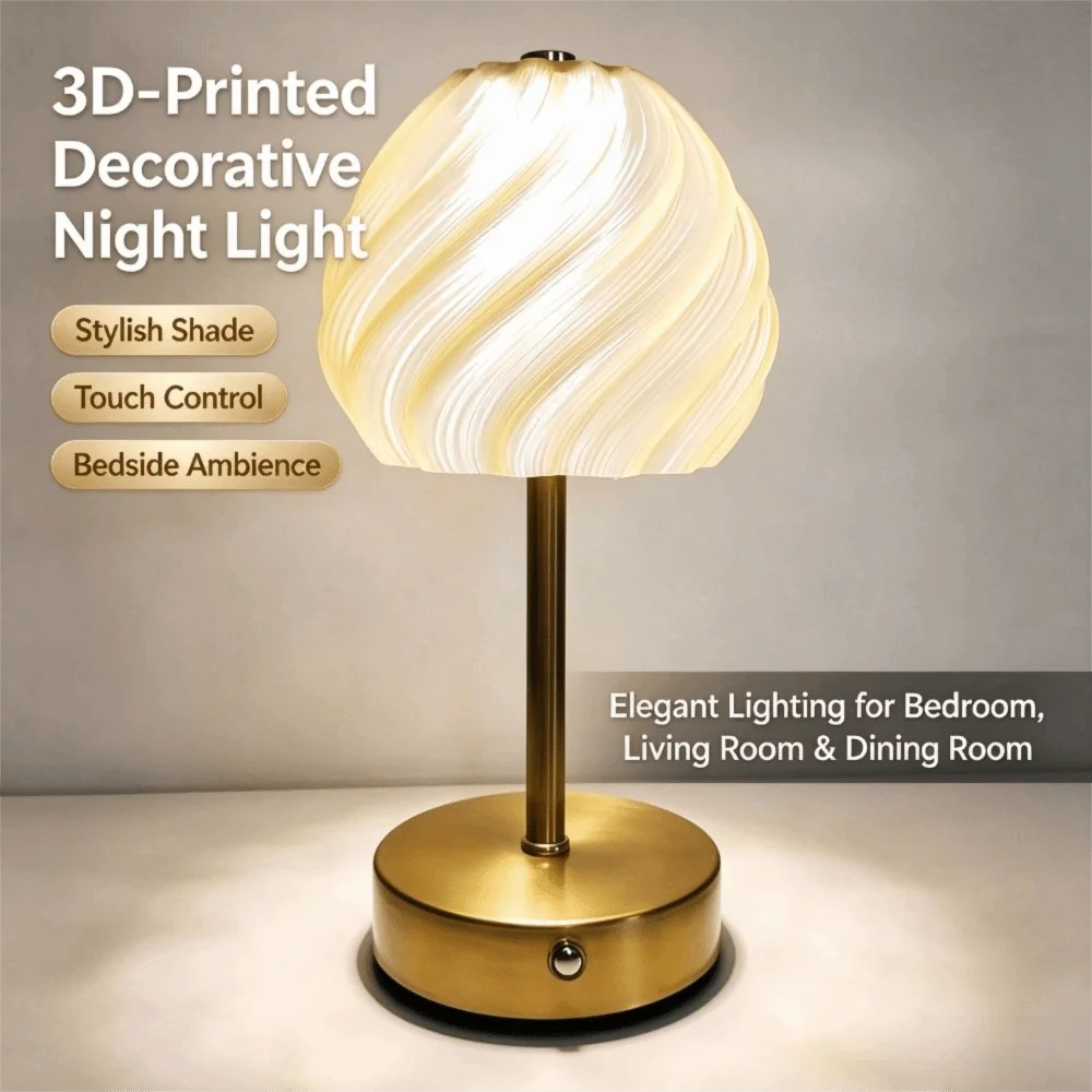 Vintage Nordic Style Table Lamp Dimmable Small Gold Bedside Lamp USB Rechargeable 3 Colors Nightstand Light Hotel